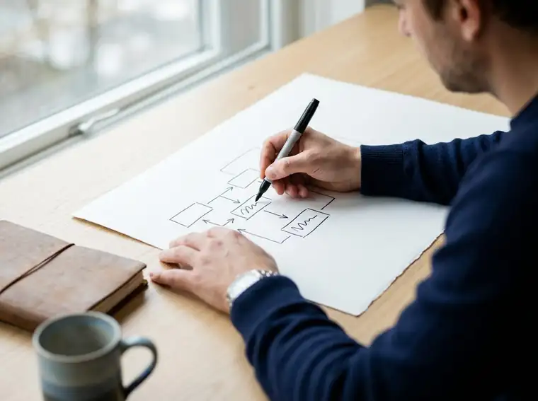 Sketching a system diagram in marker on paper